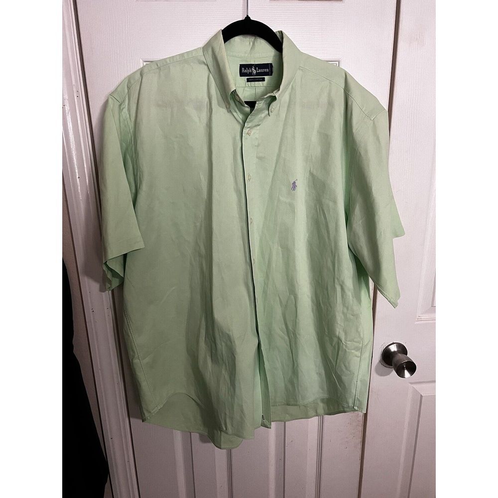 Ralph‎ Lauren Men's Button Down Shirt Woven Classic Short Sleeve Green Size XL